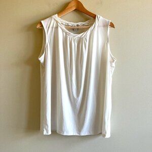 TAHARI Womens Plus Size‎ 1X White Tank Top Tweed Pleated Front Work Career